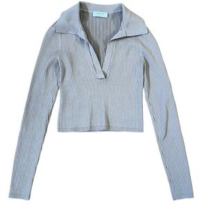 Babaton Excerpt sculpt knit polo long sleeve ribbed size S excellent condition